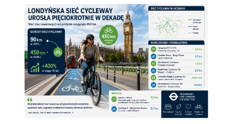 Londyńska sieć Cycleway urosła pięciokrotnie w ciągu dekady