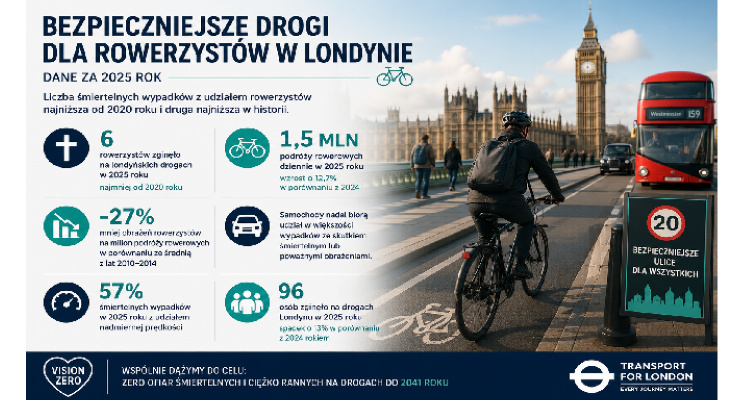 Londyn notuje najmniejszą liczbę śmiertelnych wypadków rowerzystów od 2020 roku